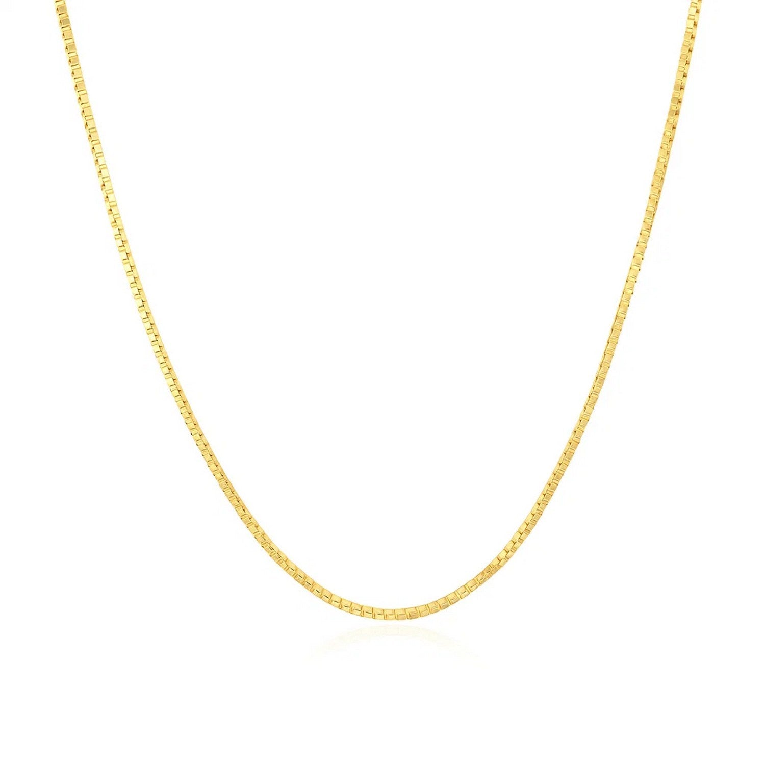14k Yellow Gold Classic Box Chain (0.85 mm) in a sleek high-contrast midnight luxury editorial style